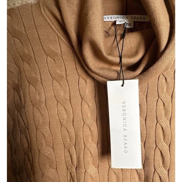 NWT Veronica Beard Lova Pullover Cable Knit Turtleneck Sweater Camel Women Sz XL - Picture 4 of 16